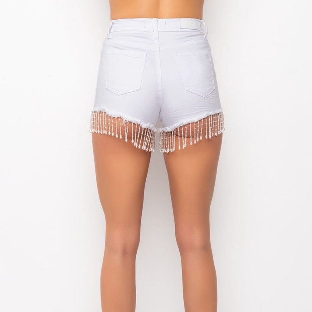 Callie Lives Through My Beaded Eyes High Waisted White Denim Akira Shorts Large - Picture 6 of 9